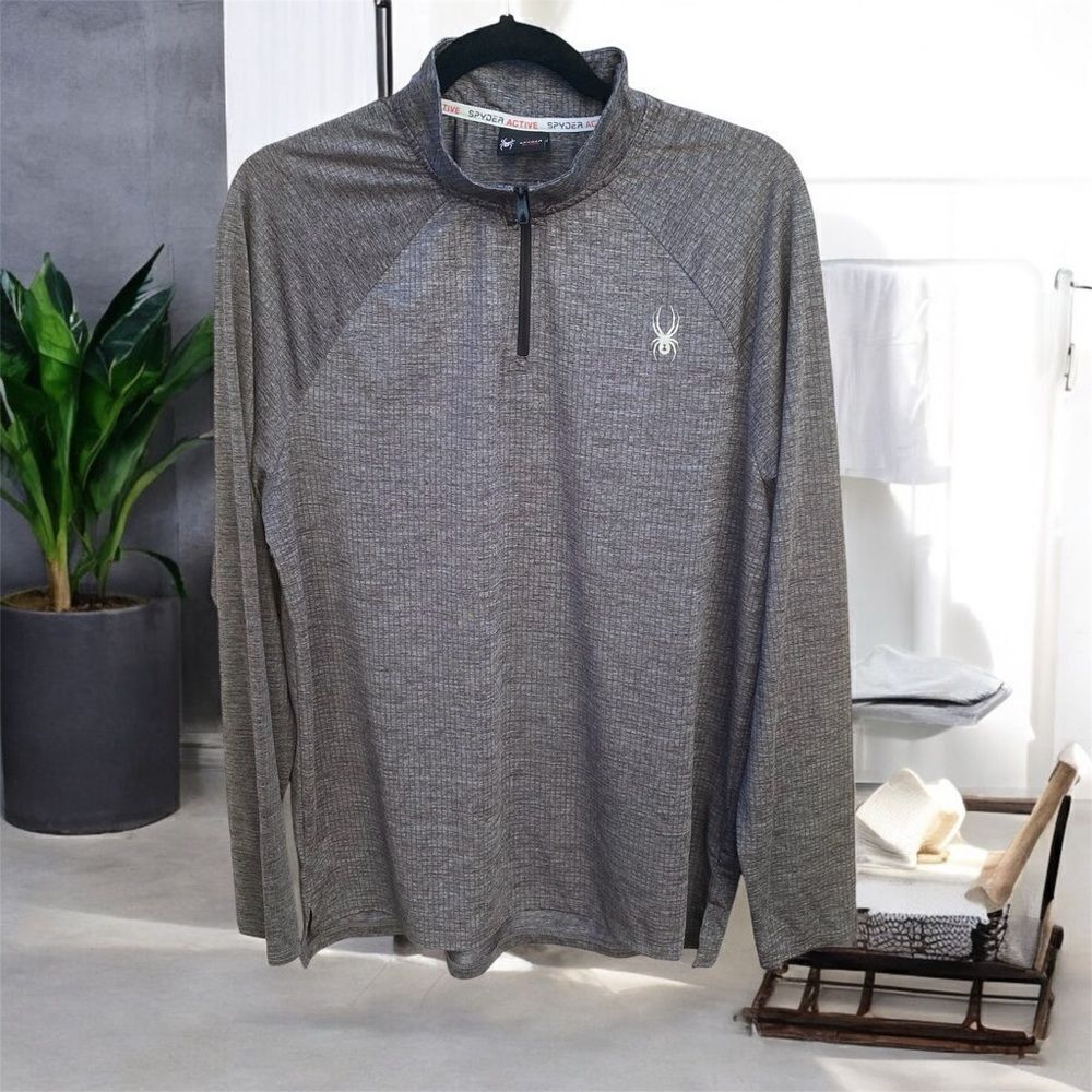 Spyder Active Men's 4 Way Stretch 1/4 Zip Pullover Gray Size L Pro WB EUC